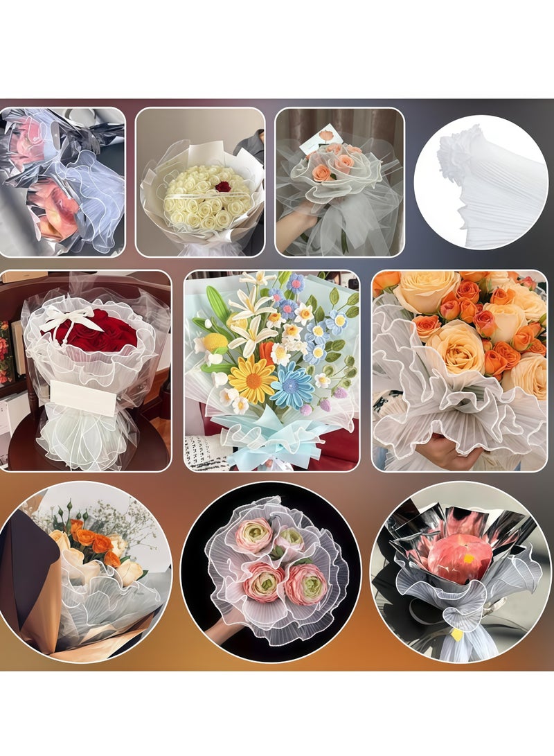 ورق تغليف زهور أبيض عادي، 4 ياردات، 28 سم، بحواف لؤلؤية، مموج ومجعد، مناسب للأعمال اليدوية، عيد الحب، عيد الأم، وحفلات الزفاف، ولوازم تنسيق الزهور. - Image 5